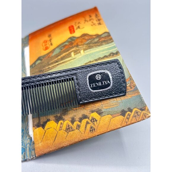 Vintage Zemliya Rice Paper Japan Pocket Mirror Comb Compact Collectible Souvenir - Picture 5 of 7